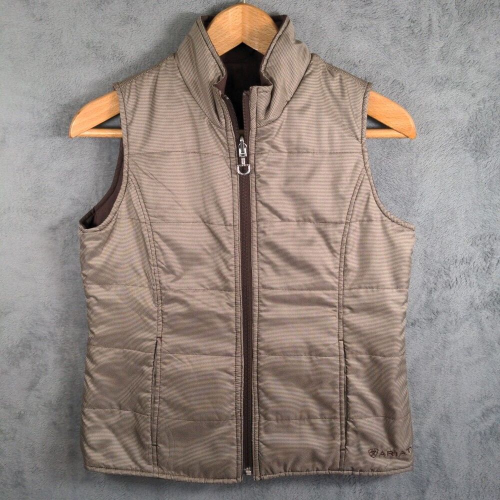 Ariat Puffer Reversible Vest Girls Large Brown Houndstooth Lightweight